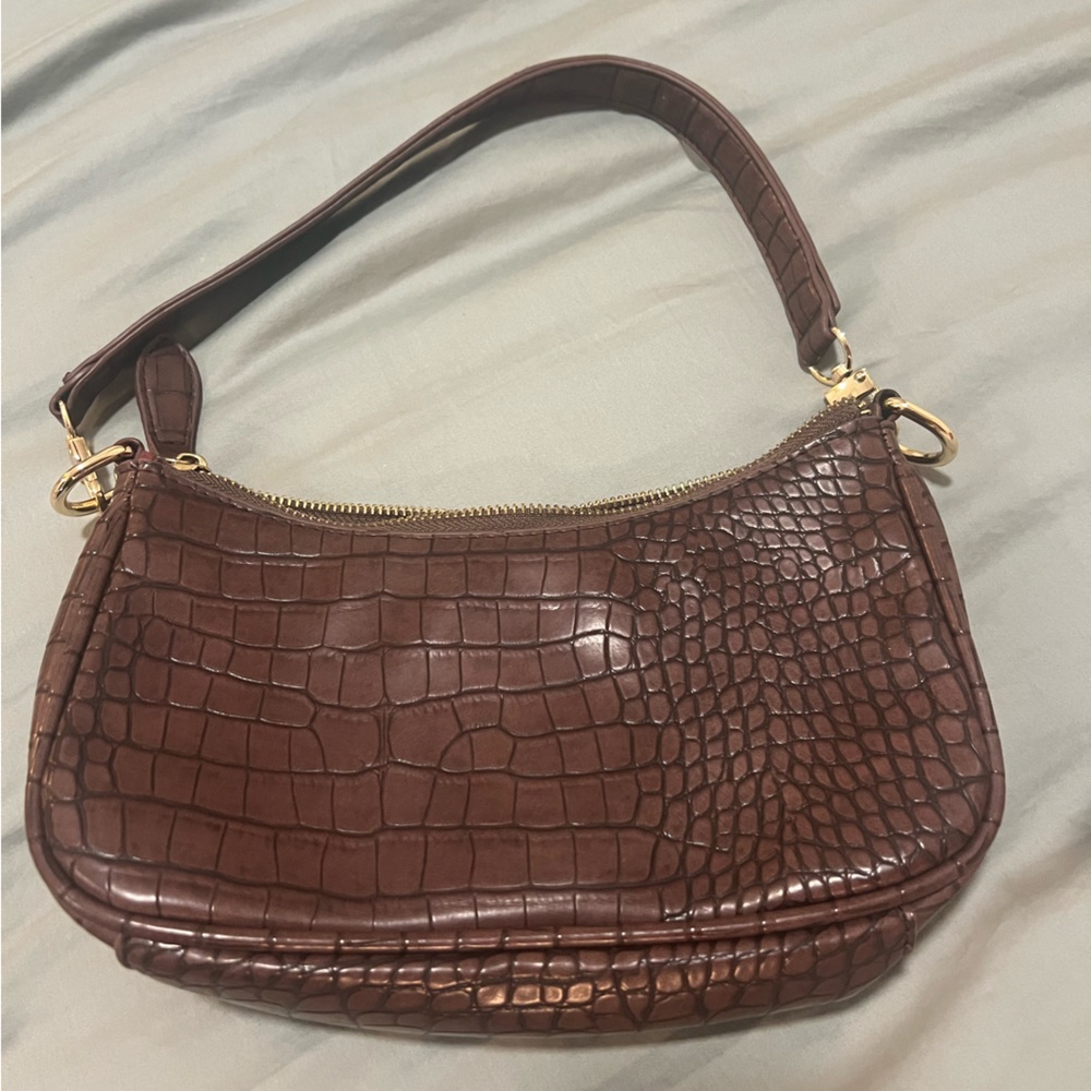 Brown faux croc shoulder bag